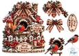 Bullfinch Christmas Birdhouse • Snowy Poinsettias & Festive Winter Bows