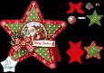 Santa Christmas Star Card • Snowy Village & Festive Red‑Green Layers
