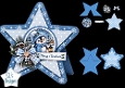 Blue Penguin Christmas Star Card • Lantern Glow & Snowy Winter Cottage