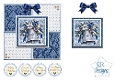 Blue Silver Christmas Bells Easel Card Kit with Festive Winter Florals and Sentiments