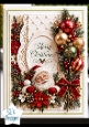 Santa Christmas Oval Card • Poinsettias, Ornaments & Quilted Lace Frame