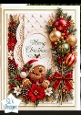 Gingerbread Christmas Oval Card • Poinsettias, Ornaments & Quilted Lace Frame