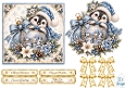 Blue Penguin Christmas Card • Winter Village Ornament & Snowy Florals