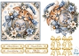 Blue Rabbit Christmas Card • Winter Village Ornament & Snowy Florals