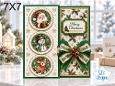 Green Christmas Santa Snowman and Reindeer 7x7 Card Kit