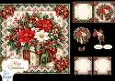 Christmas Gift Box Card • Red Poinsettias, Holly & Festive Lace Frame