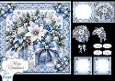 Blue Christmas Gift Box Card • Winter Florals & Snowflake Lace Frame