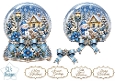 Elegant Blue Poinsettia Christmas Snow Globe Topper with Winter Cottage Scene