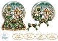 Elegant Green & Gold Christmas Snow Globe Cottage Topper for Cards