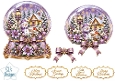Elegant Purple & Gold Christmas Snow Globe Cottage Topper for Cards