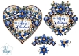 Elegant Blue Poinsettia Heart Merry Christmas Topper for Cards