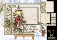 Vintage Christmas Street Lamp Card Kit with Holly, Pinecones & Festive Greetings