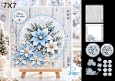 Blue Poinsettia Christmas Card Kit with Rustic Wood Background, Winter Florals & Festive Sentiments 7x7