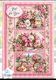 Pink Rose Cottage Garden Triple Panel Decoupage Card Kit