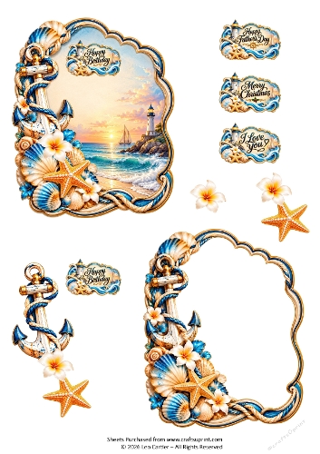 Nautical Seaside Frames & Embellishments A4 Sheet