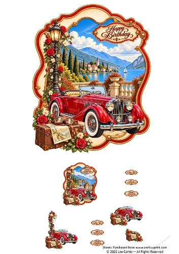 Vintage Red Car Birthday 3D Decoupage Mini Kit