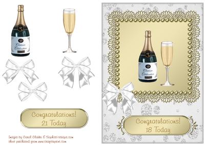 Champagne Bottle & Glass - 18th & 21st Birthday