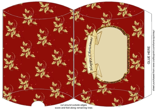 Red & Gold Holly Pillow Box