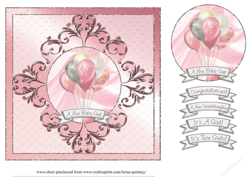 Baby Girl Balloons Card Front