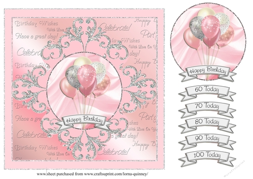 Birthday Balloons Card Front - 60th to 100th