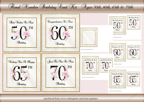 Floral Number Birthday Cards Kit - Ages 50,60,65 & 70