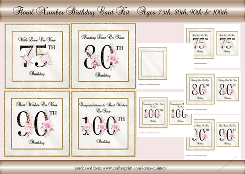 Floral Number Birthday Cards Kit - Ages 75,80,90 & 100