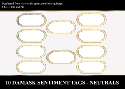 10 Damask Sentiment Tags - Neutrals