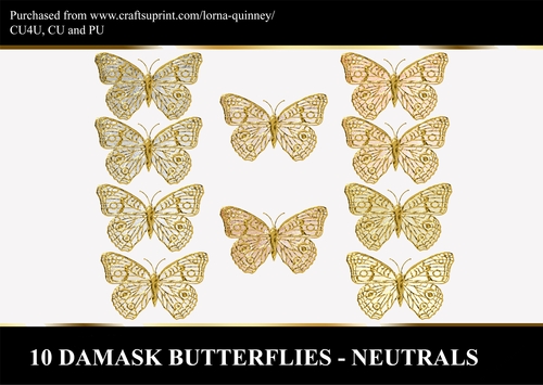 10 Damask Butterflies - Neutrals