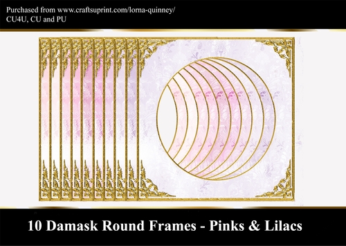 10 Damask Round Frames - Pinks & Lilacs 