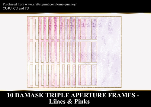 10 Damask Triple Aperture Frames - Pinks & Lilacs 