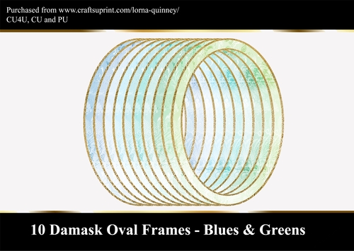 10 Damask Oval Frames - Blues & Greens