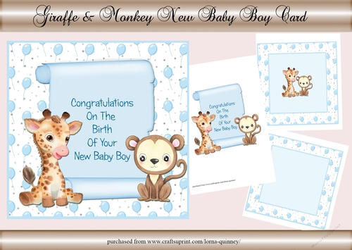 Giraffe & Monkey New Baby Boy Card Mini Kit