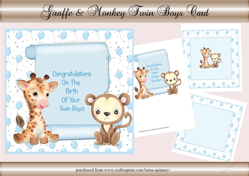 Giraffe & Monkey Twin Boys Card Mini Kit