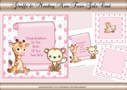 Giraffe & Monkey Twin Girls Card Mini Kit