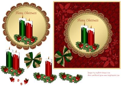 Green & Red Candles on Gold Topper