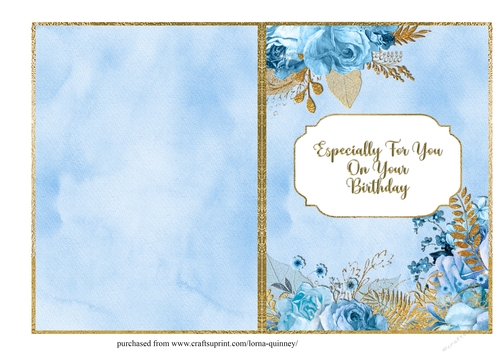 Blue & Gold Roses Quick Birthday Card
