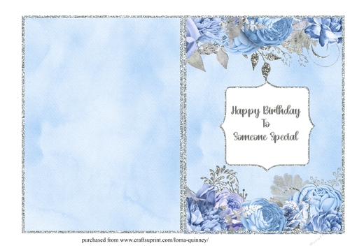 Blue & Silver Roses Quick Birthday Card