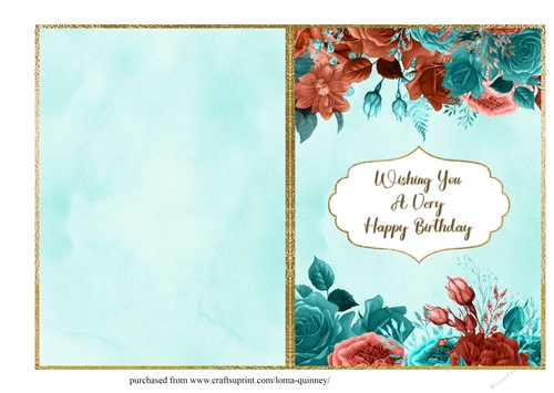 Copper & Teal Roses Quick Birthday Card