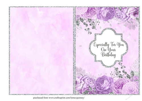 Lilac & Silver Roses Quick Birthday Card