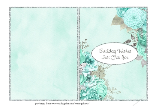 Mint & Silver Roses Quick Birthday Card