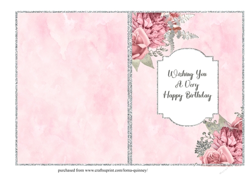 Pink & Silver Roses Quick Birthday Card