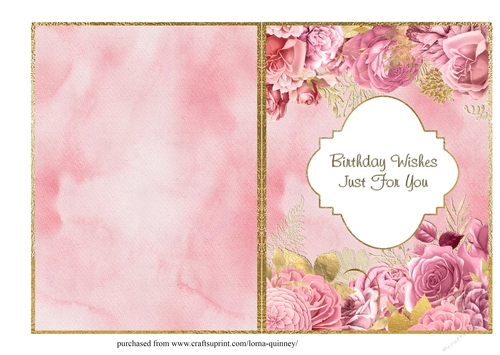 Pink & Gold Roses Quick Birthday Card
