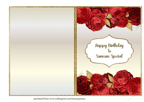 Red & Gold Roses Quick Birthday Card