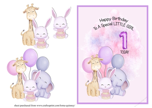 Animal Themed Girls Birthday Card - Age 1