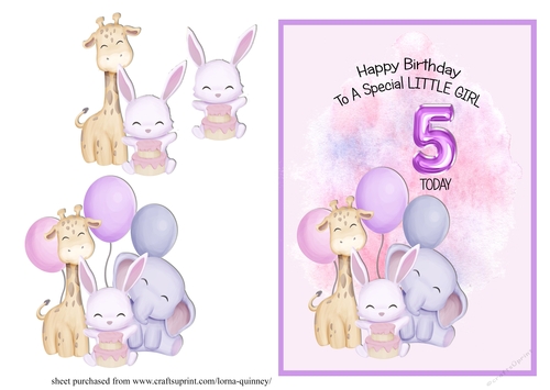 Animal Themed Girls Birthday Card - Age 5