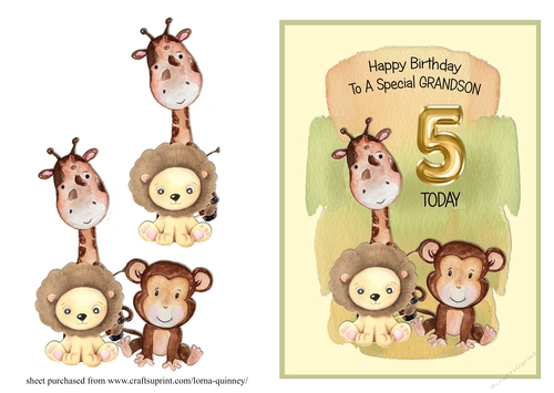 Jungle Themed Grandson Birthday Card - 5th Birthday