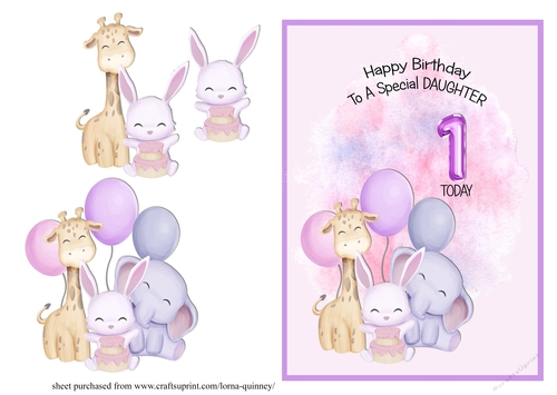 Animal Themed Daughter Birthday Card - 1st Birthday