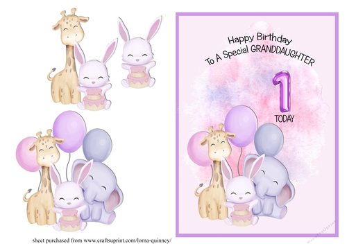 Animal Themed Granddaughter Birthday Card - 1st Birthday