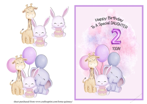 Animal Themed Daughter Birthday Card - 2nd Birthday