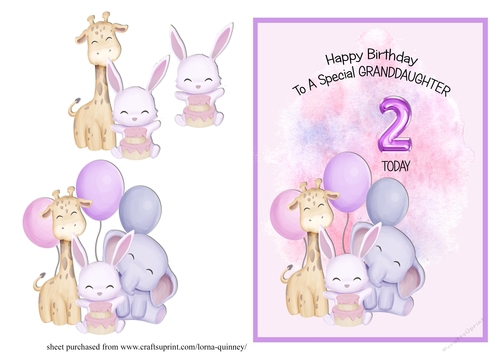 Animal Themed Granddaughter Birthday Card - 2nd Birthday